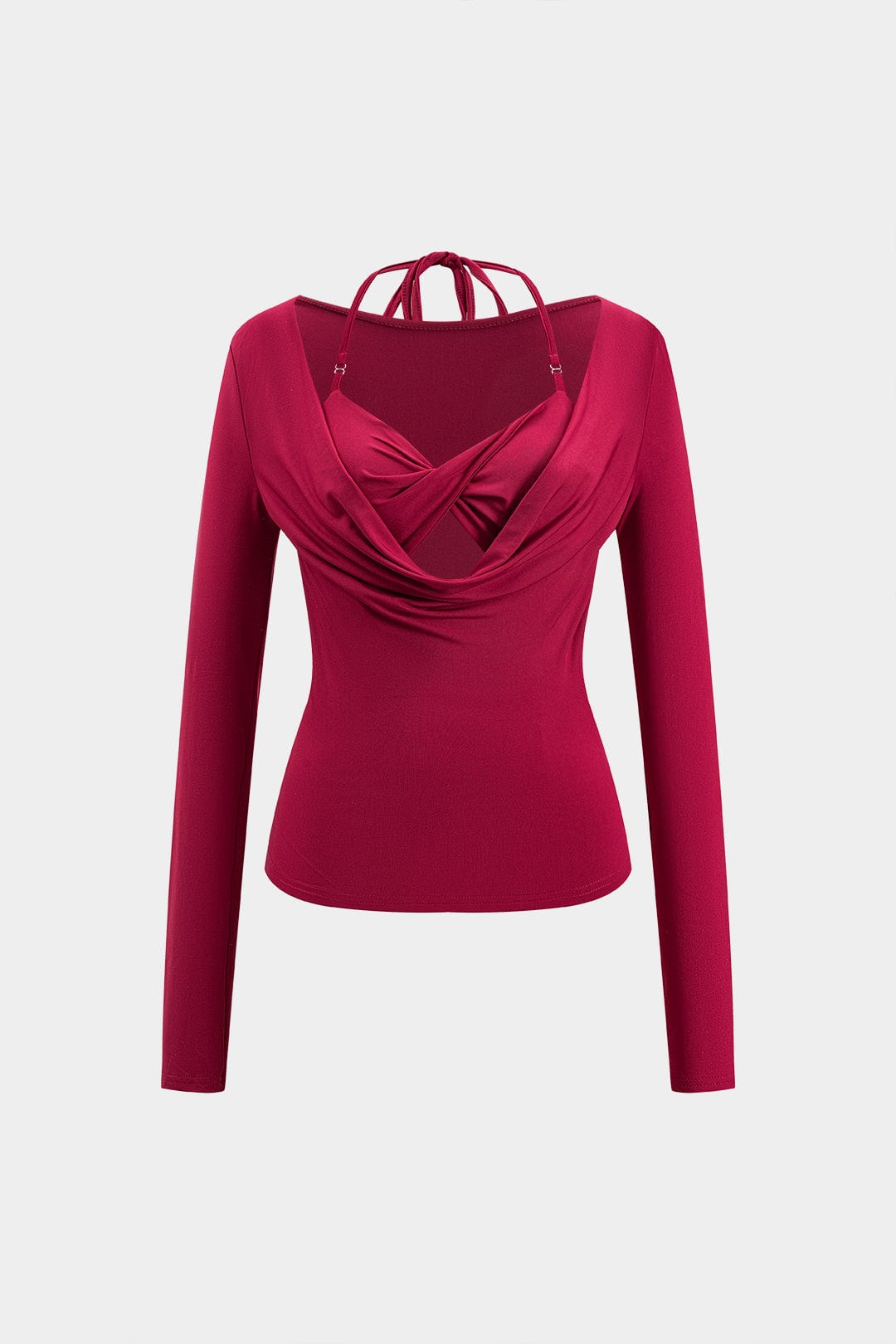 Damen-Top Langarm mit Drapierung und BH-Einlage - BerlinGlamour