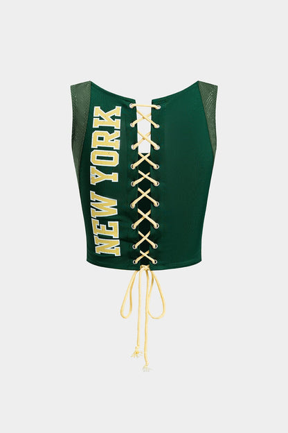 Sportliches Crop-Top Retro Stil Schnürung Hinten Damen