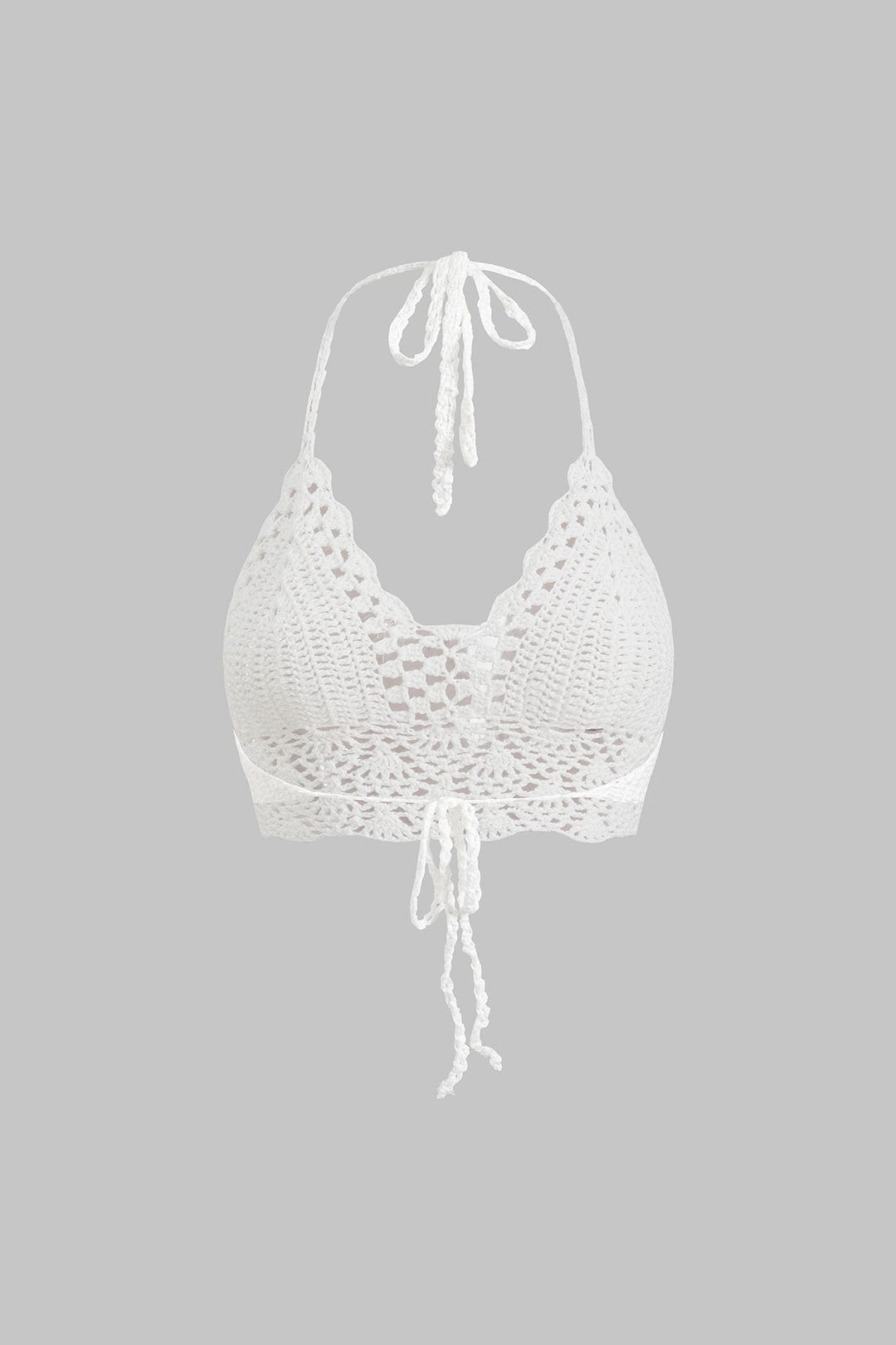 Boho Top Weiß Handgehäkeltes Crop Top mit Bindebändern Frauen