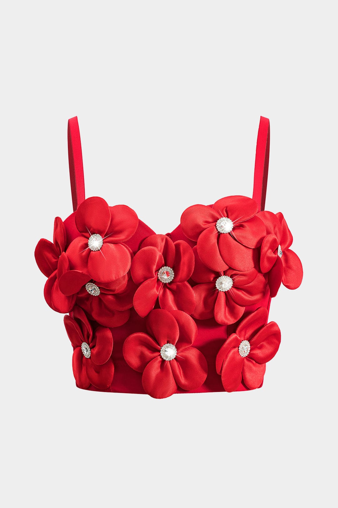 Bustier-Top Rot mit 3D-Blumen und Strasssteinen - BerlinGlamour