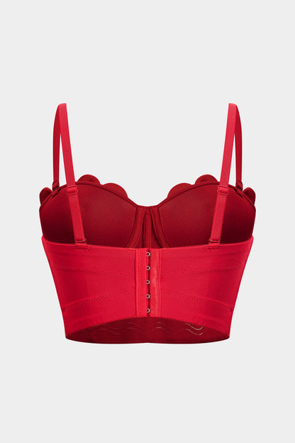 Bustier-Top Rot mit 3D-Blumen und Strasssteinen