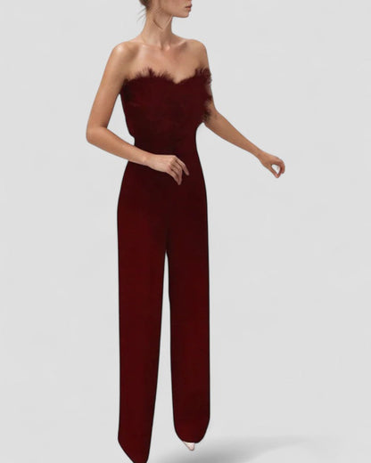Trägerloser Abend-Jumpsuit mit Federdetail 4