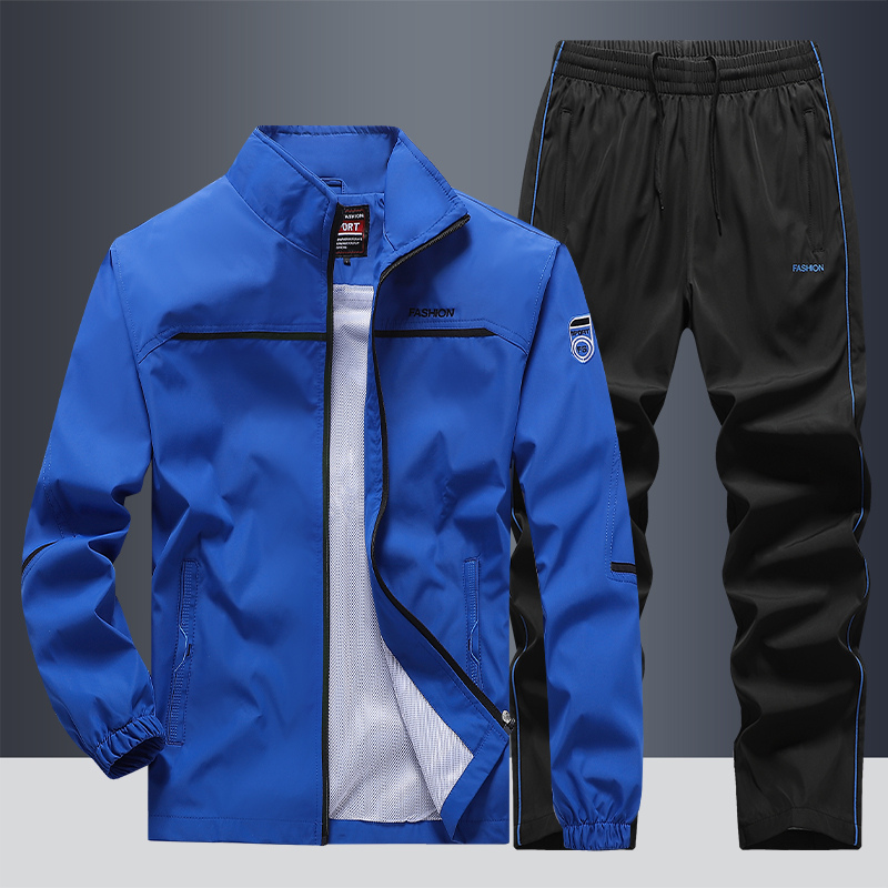Trainingsanzug – Set aus winddichter Jacke mit Reißverschluss und Trainingshose für Herren-Blau-S-Chaps Herrenmode
