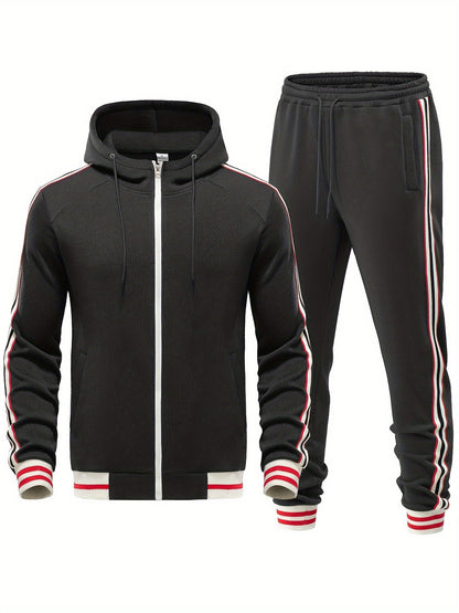 Trainingsanzug – Zweiteiliges Set für Männer mit Kapuzenjacke mit Reißverschluss und Jogginghose-Chaps Herrenmode