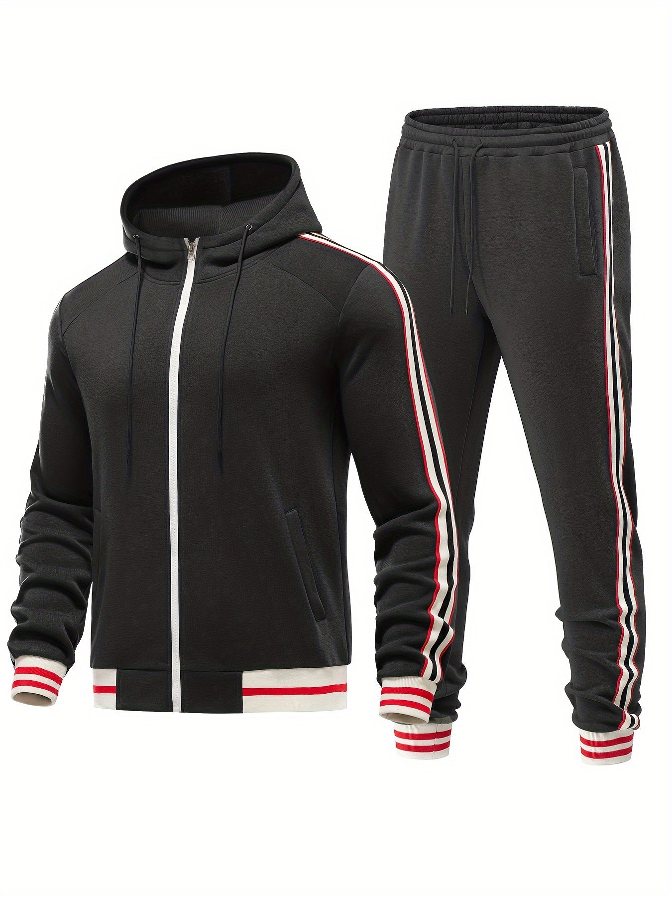 Trainingsanzug – Zweiteiliges Set für Männer mit Kapuzenjacke mit Reißverschluss und Jogginghose-Chaps Herrenmode