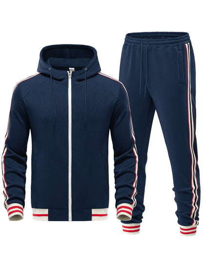 Trainingsanzug – Zweiteiliges Set für Männer mit Kapuzenjacke mit Reißverschluss und Jogginghose-Chaps Herrenmode