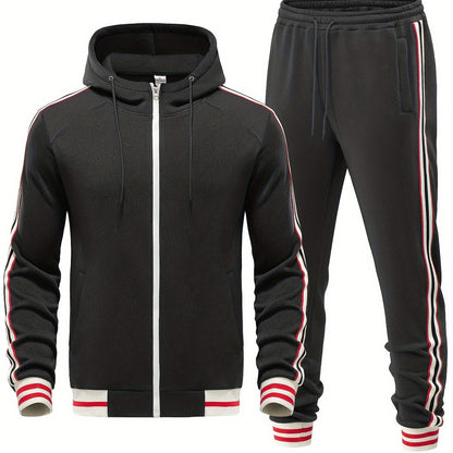 Trainingsanzug – Zweiteiliges Set für Männer mit Kapuzenjacke mit Reißverschluss und Jogginghose-Schwarz-S-Chaps Herrenmode