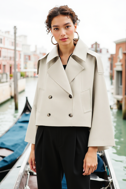 Kurzer Trenchcoat Damen Elegant Zeitlos Schwarz - BerlinGlamour