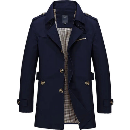 Trenchcoat – Klassischer, Mittellanger, Einreihiger Herren-Trenchcoat-Blau-M-Chaps Herrenmode