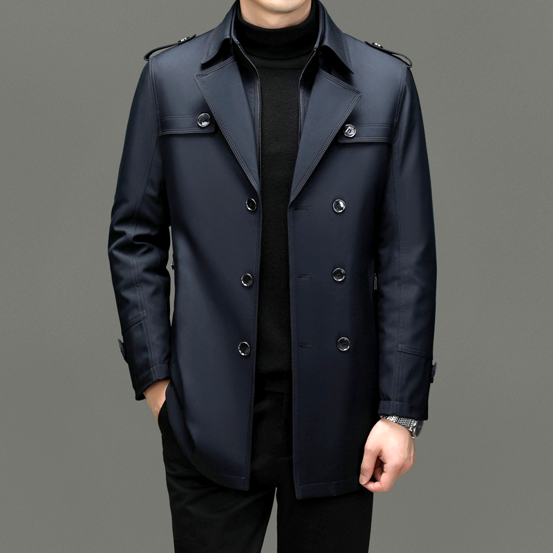 Herren Trenchcoat Zweireiher Mittellang Wasserabweisend - BerlinGlamour