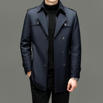 Herren Trenchcoat Zweireiher Mittellang Wasserabweisend - BerlinGlamour