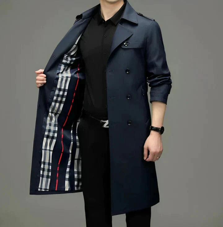 Herren Trenchcoat Zweireiher Mittellang Herbstjacke - BerlinGlamour