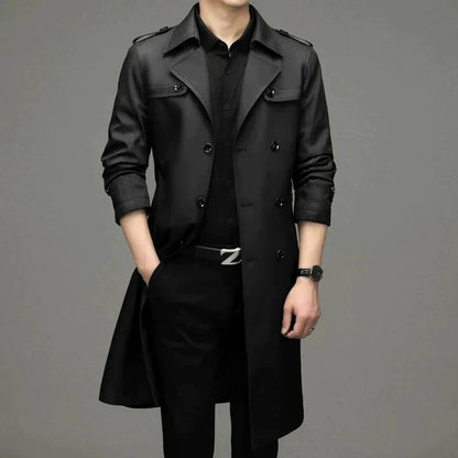 Trenchcoat - Zweireiher - Mittellang - Herrenjacke - Herbstjacke-Schwarz-S-Chaps Herrenmode
