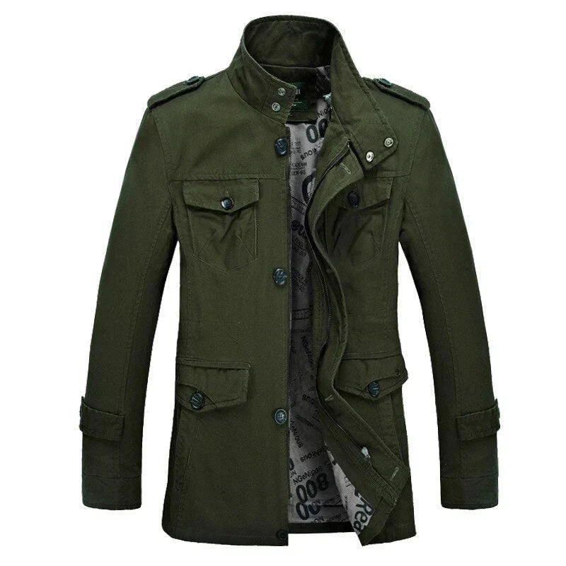 Trenchcoat für Herren - Einreihige Herbstjacke mit schmaler Passform und Reißverschluss-Armeegrün-L-Chaps Herrenmode