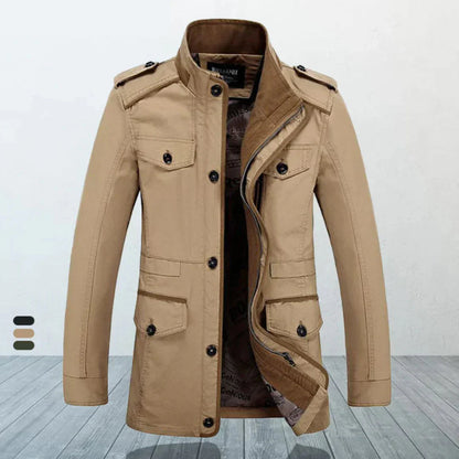 Trenchcoat für Herren - Einreihige Herbstjacke mit schmaler Passform und Reißverschluss-Braun-L-Chaps Herrenmode