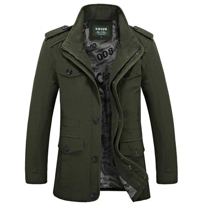 Trenchcoat für Herren - Einreihige Herbstjacke mit schmaler Passform und Reißverschluss-Grün-L-Chaps Herrenmode