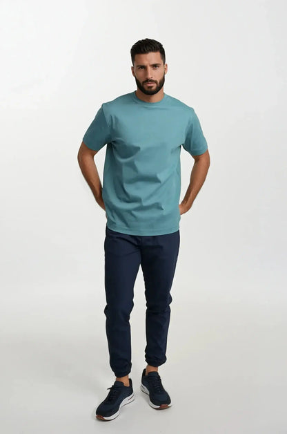 Männer T-Shirt Türkis Rundhals Einfach - BerlinGlamour