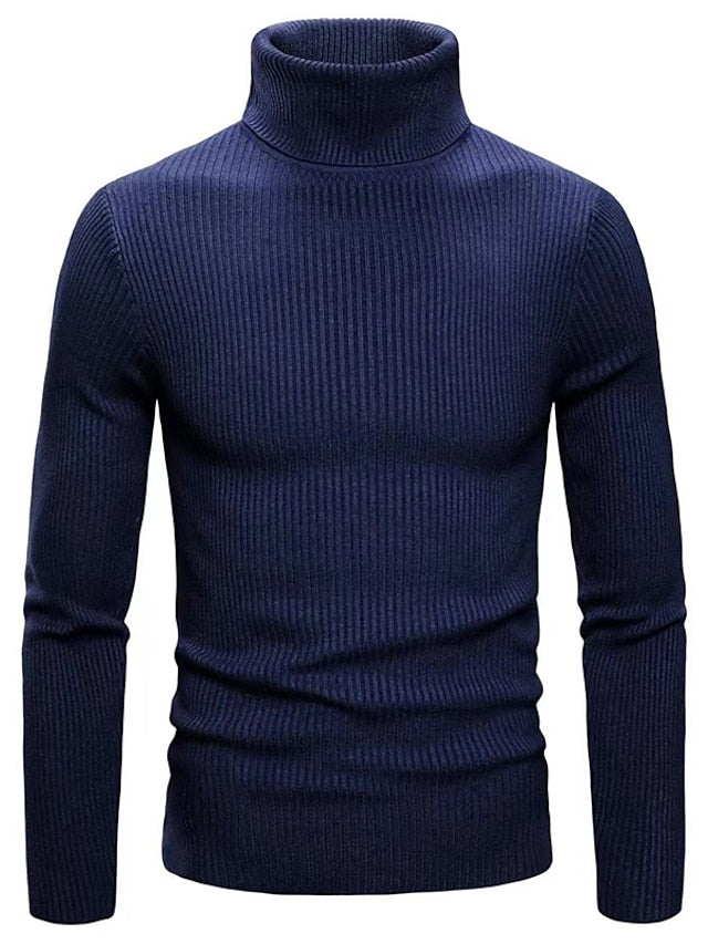 Turleneck – Gerippter, Langärmeliger, Schmal Geschnittener Strickpullover für Herren-Marineblau-XS-Chaps Herrenmode