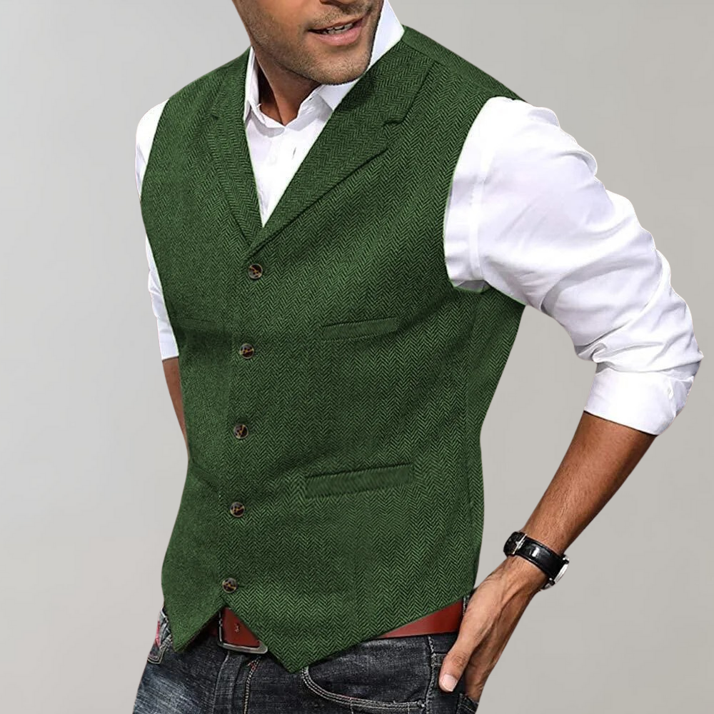 Herren Gilet - Einreihige Anzugsweste ohne Ärmel Tweed - BerlinGlamour