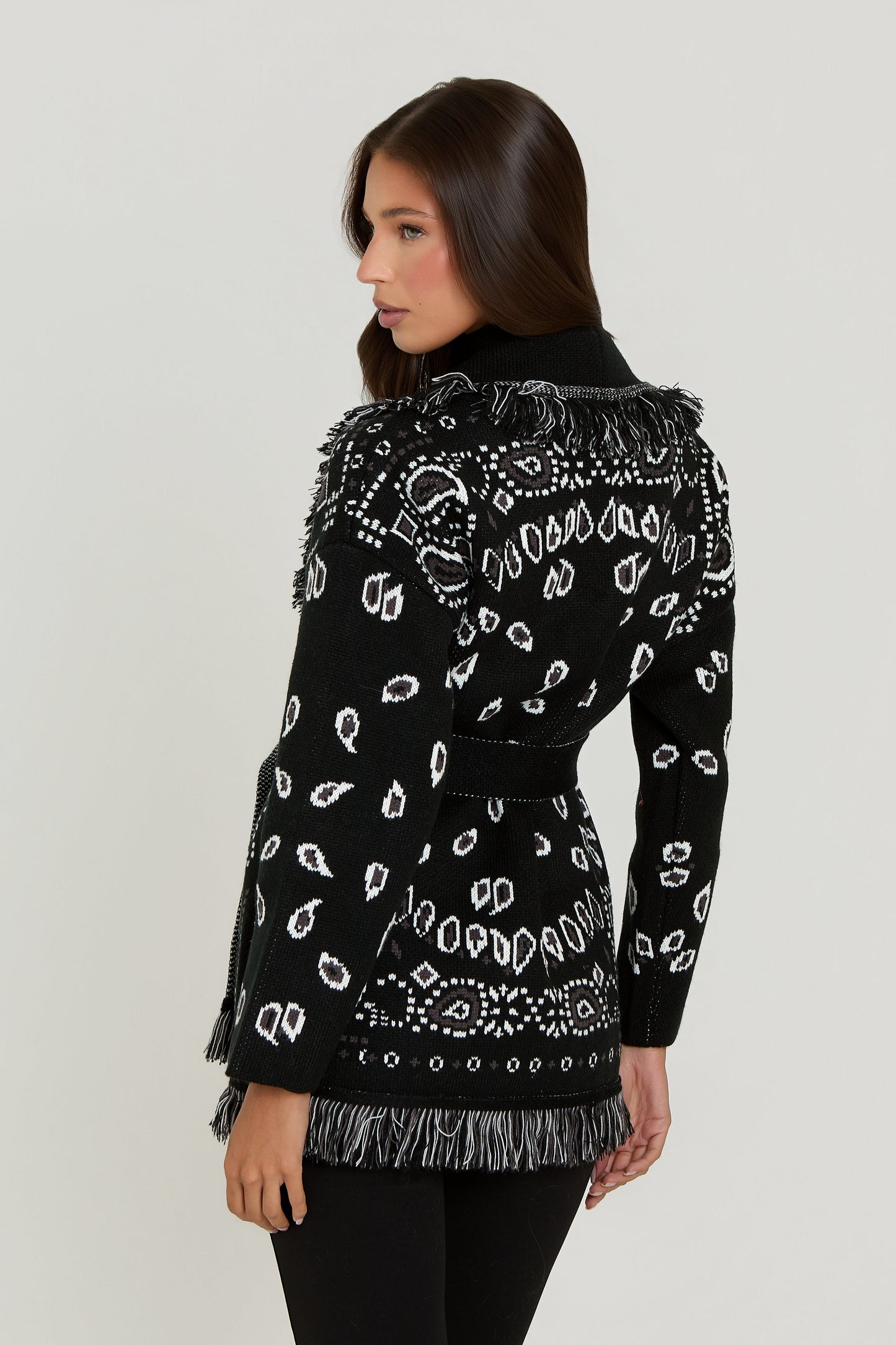 Damen Cardigan Strickjacke Warm mit Fransen und Muster