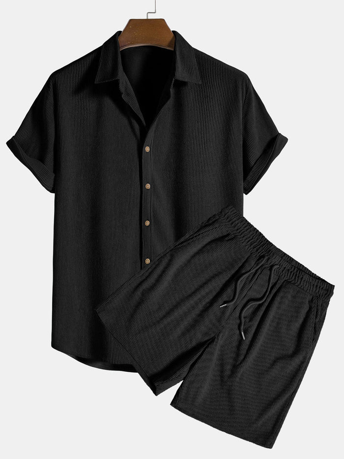 Herren Strickset Feinripp Hemd Shorts Sommer