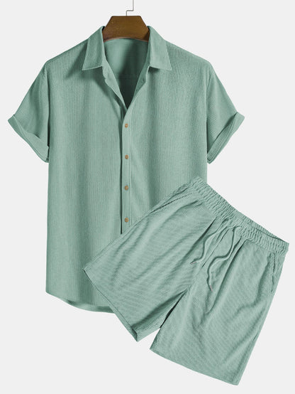 Herren Strickset Feinripp Hemd Shorts Sommer