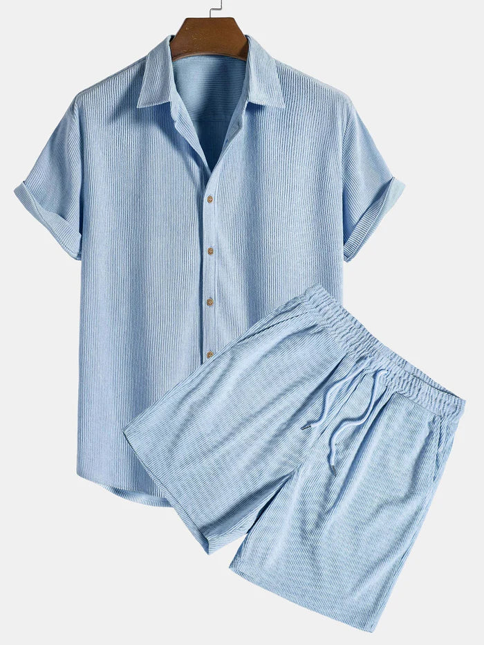 Herren Strickset Feinripp Hemd Shorts Sommer