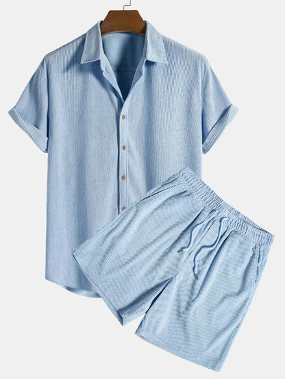 Herren Strickset Feinripp Hemd Shorts Sommer