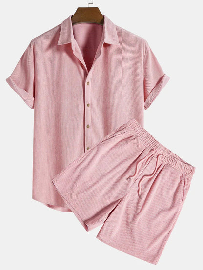 Herren Strickset Feinripp Hemd Shorts Sommer