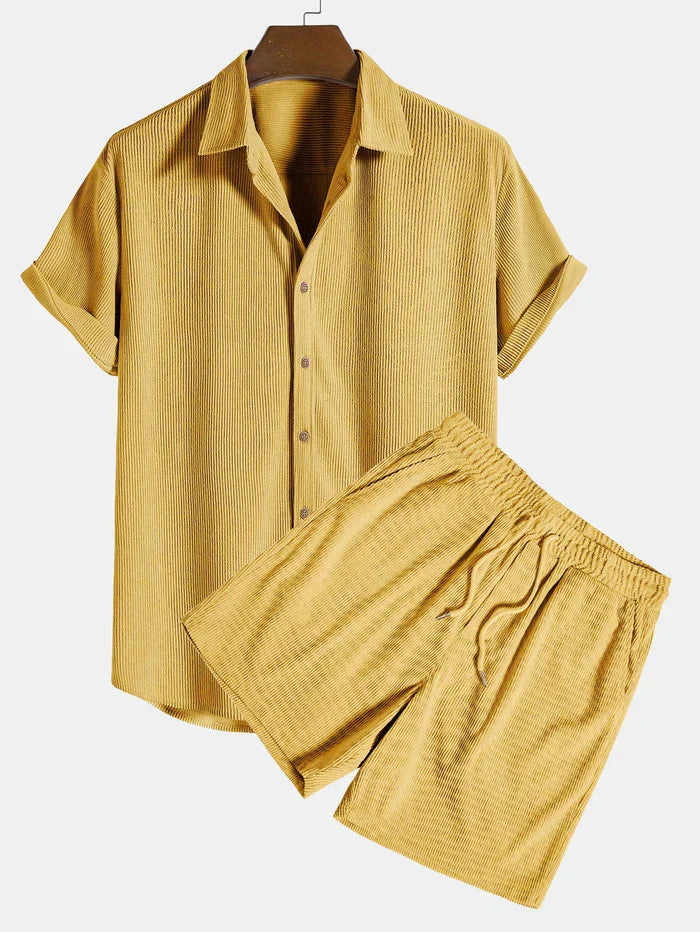Herren Strickset Feinripp Hemd Shorts Sommer