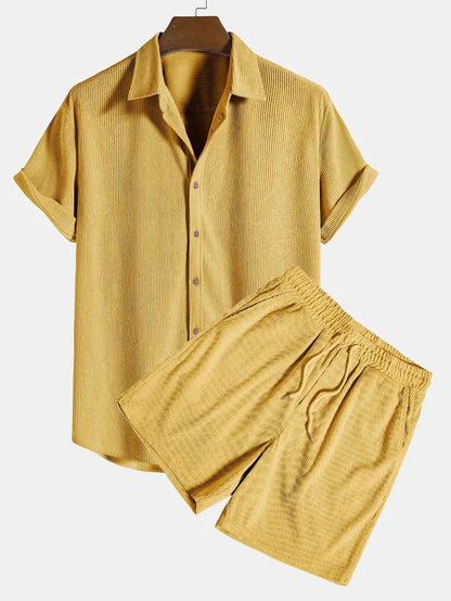 Herren Strickset Feinripp Hemd Shorts Sommer