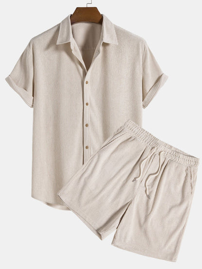 Herren Strickset Feinripp Hemd Shorts Sommer