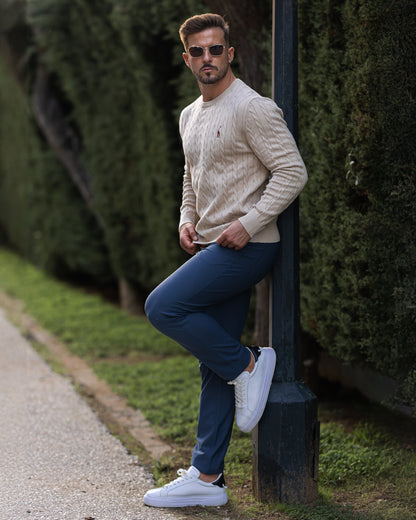 Herren Strickpullover Zopfmuster Baumwolle Bequem