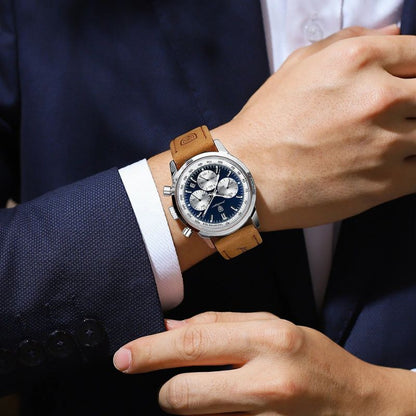 Herren Armbanduhr Chronograph Leder Automatik