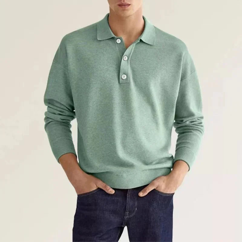 Herren Polo-Shirt Langarm Klassisch Weiß