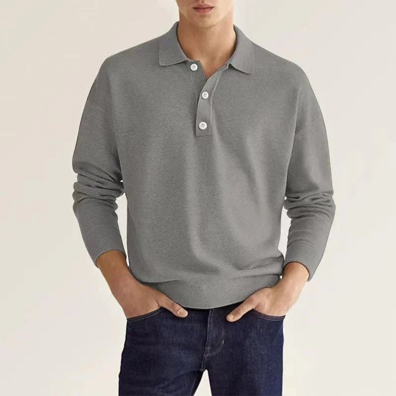 Herren Polo-Shirt Langarm Klassisch Weiß