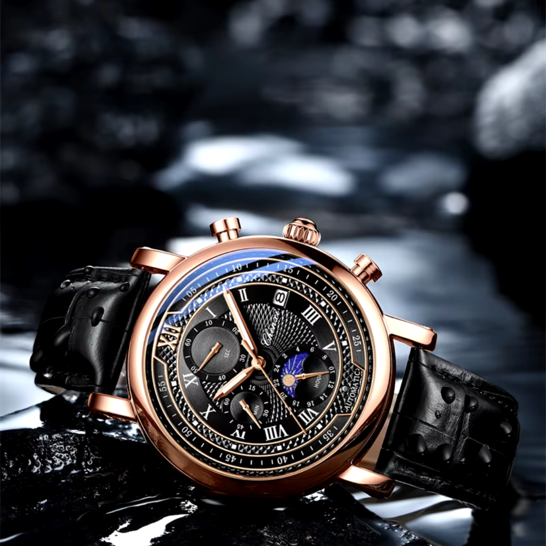 Herrenuhr Lederarmband Elegante Quarzuhr Schwarz