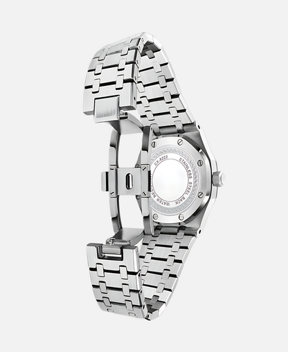 Herren Armbanduhr Edelstahl 41mm Elegant Schwarze Lederband