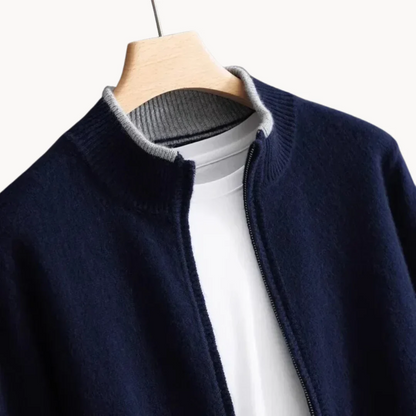 Herren Strickjacke Merino Wolle Reißverschluss Warm