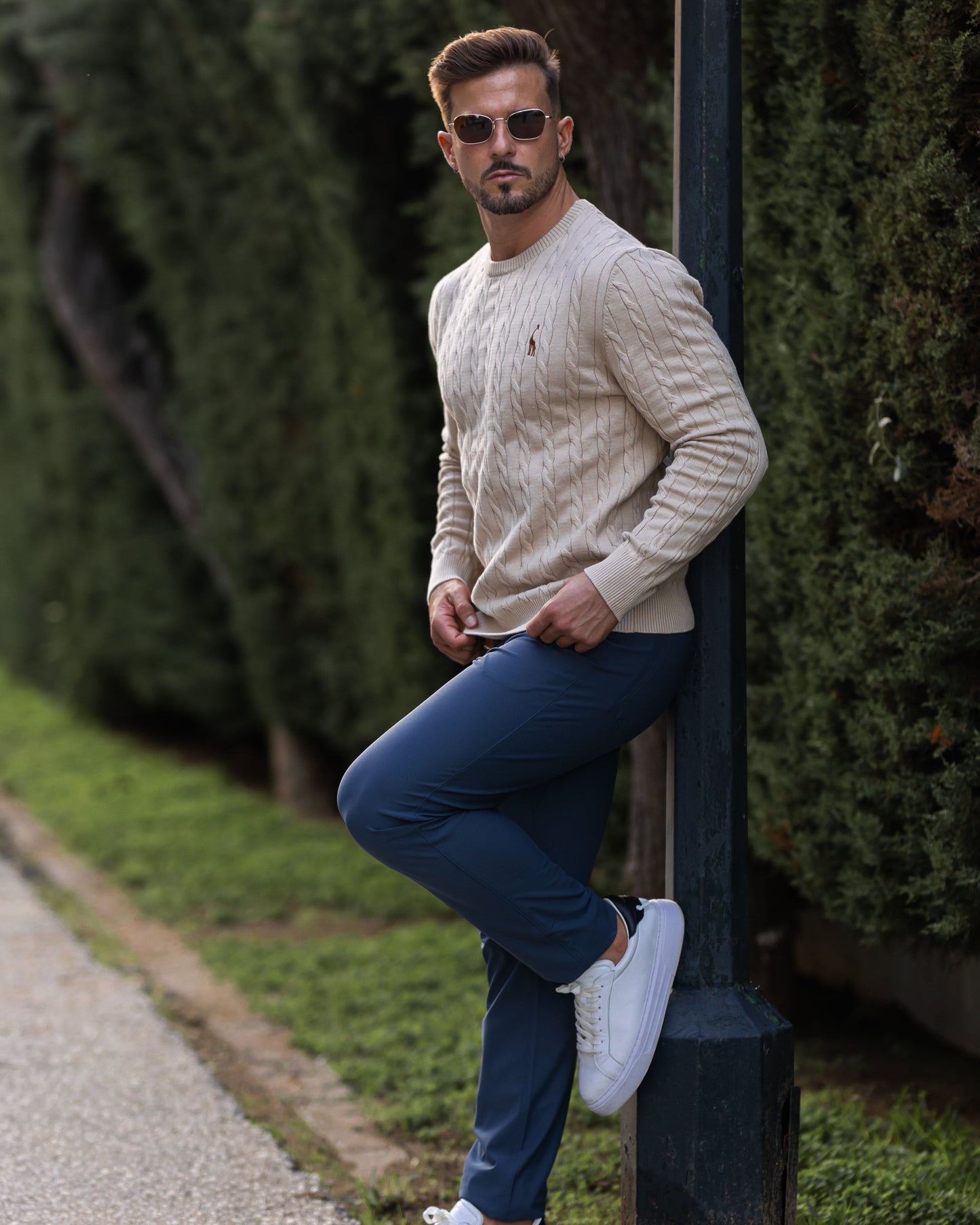 Herren Strickpullover Zopfmuster Baumwolle Bequem