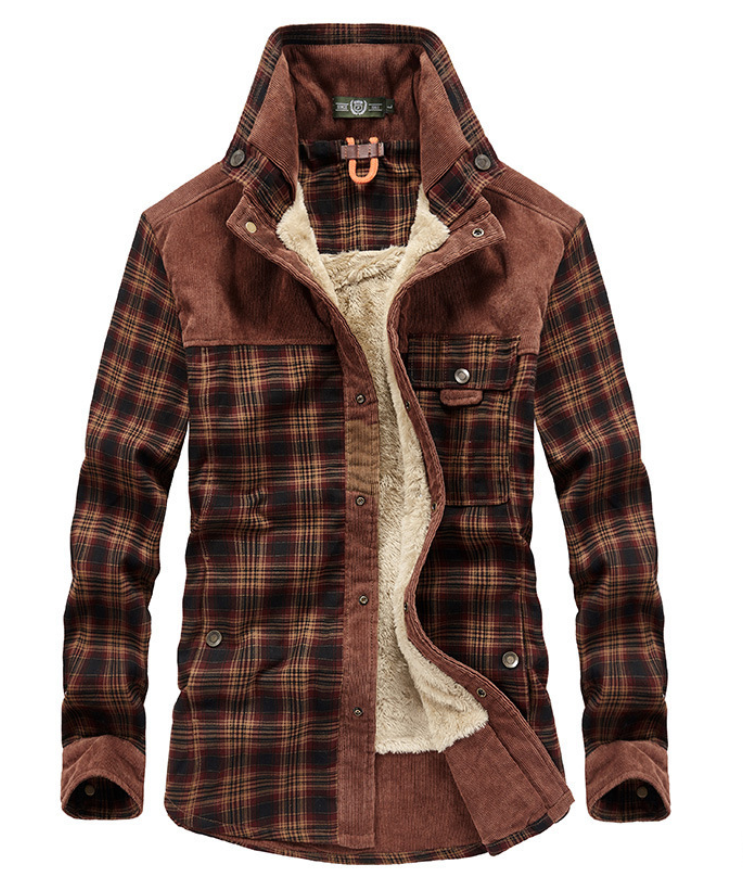 Herren Winterjacke Flanell Warm Stehkragen
