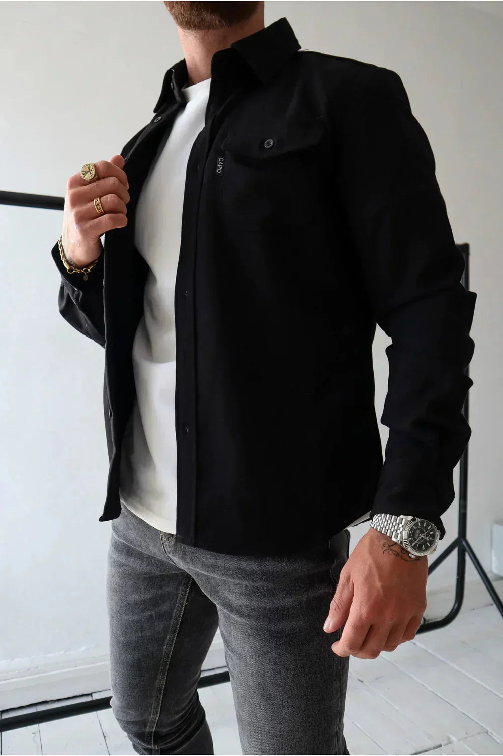 Überhemd - Button-Up - Langarm - Hemdjacke - Herrenjacke-Chaps Herrenmode