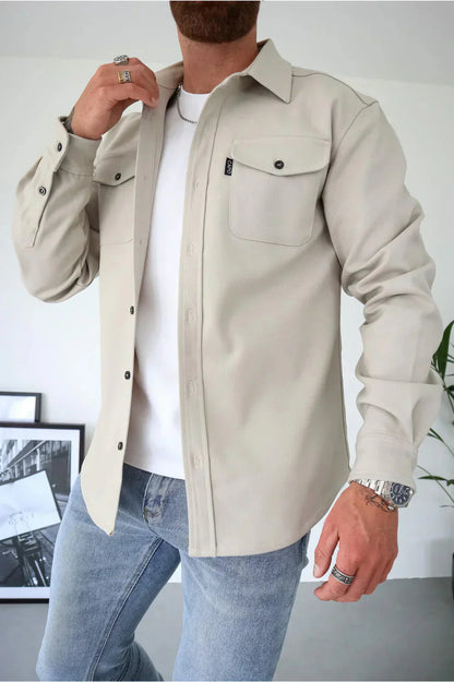 Überhemd - Button-Up - Langarm - Hemdjacke - Herrenjacke-Creme-XS-Chaps Herrenmode