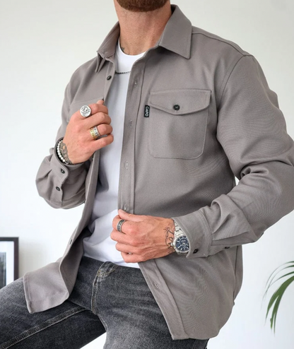 Überhemd - Umlegekragen - Langarm - Button-Up Hemd - Herrenhemden-Grau-XS-Chaps Herrenmode