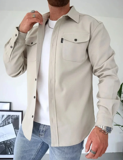 Überhemd - Umlegekragen - Langarm - Button-Up Hemd - Herrenhemden-Hellbeige-XS-Chaps Herrenmode