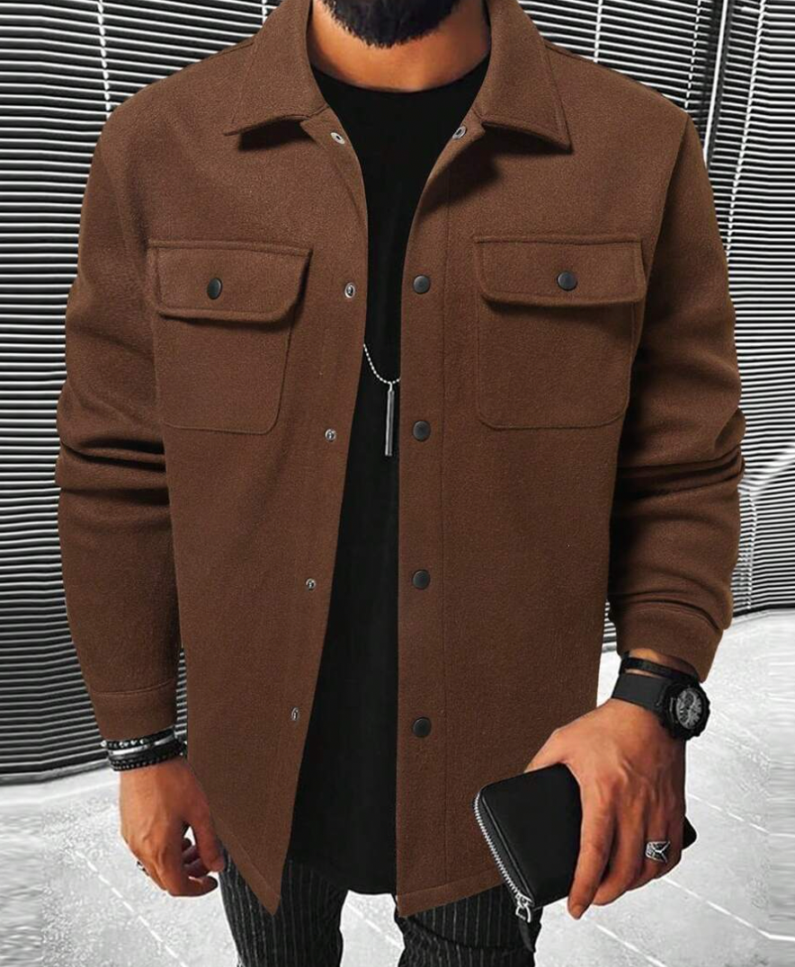 Überhemd | Warm | Button-Up | Hemdjacke | Herrenhemden-Kastanienbraun-XS-Chaps Herrenmode