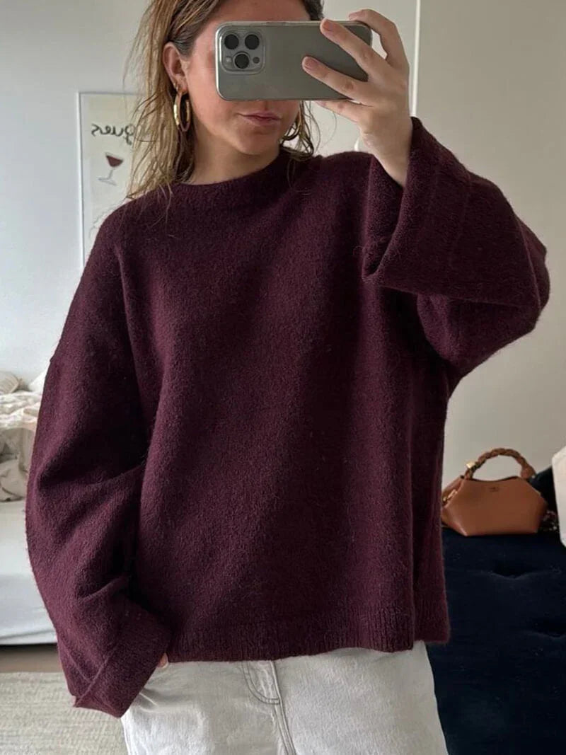 Unifarbener Strickpullover für Damen 2