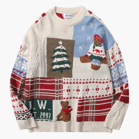Unisex Weihnachtspullover mit Tannenbaum und Teddymotiv 0