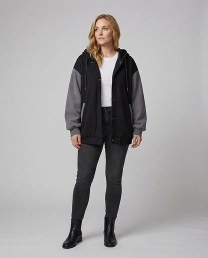Große Kapuzenjacke Oversize mit Raglanärmeln und versteckten Taschen - BerlinGlamour