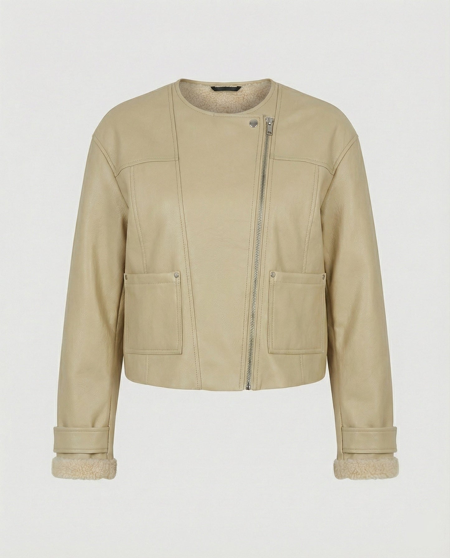 Kunstleder-Blouson Vegan Reißverschluss Stehkragen Style